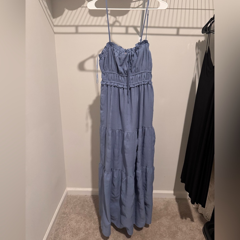 Blue Maxi Sundress with Adjustable Spaghetti Straps